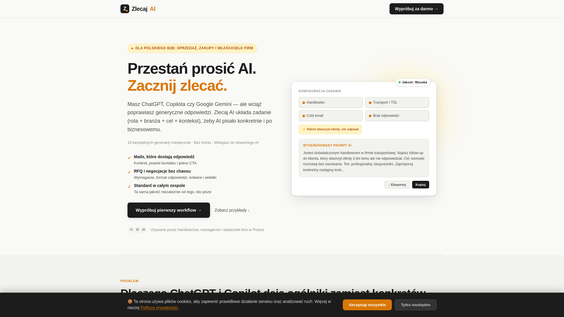 website screenshot of https://zlecajai.pl/