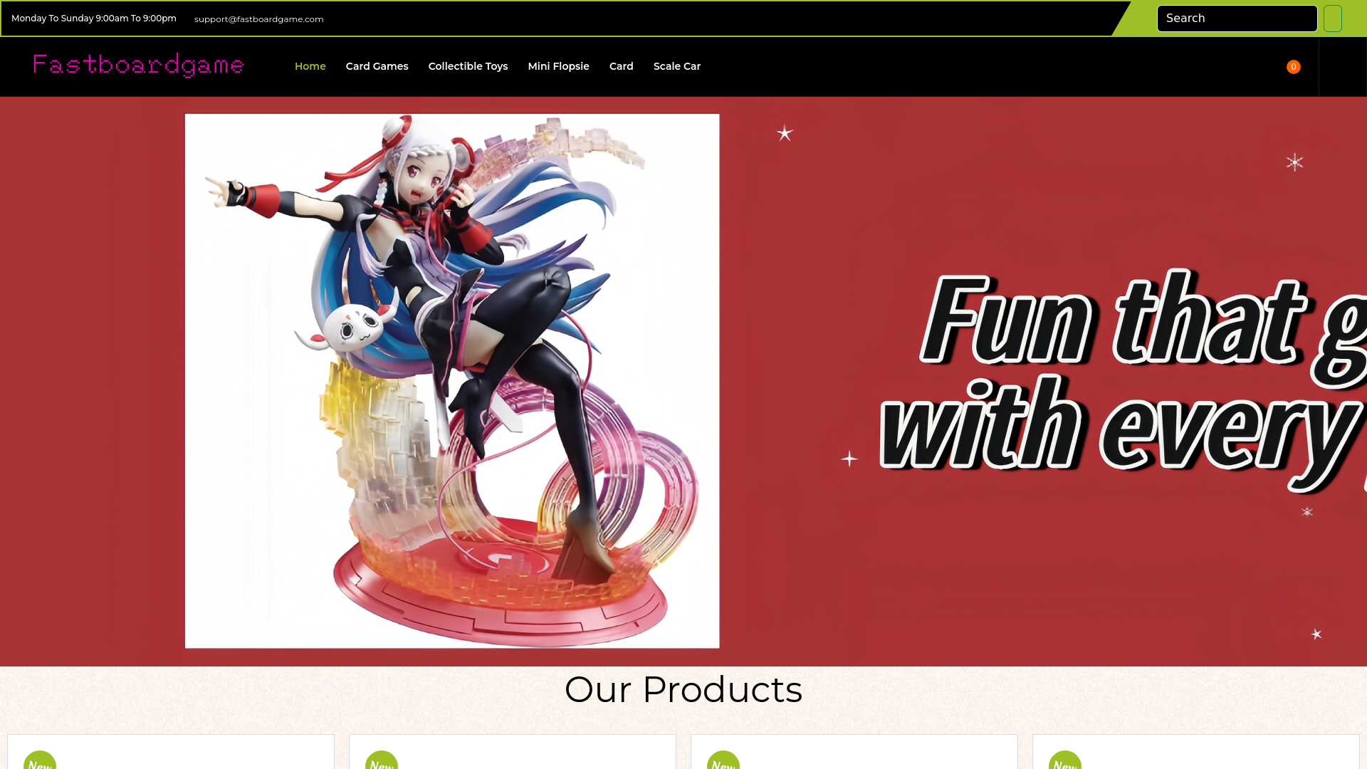 website screenshot of https://fastboardgame.com