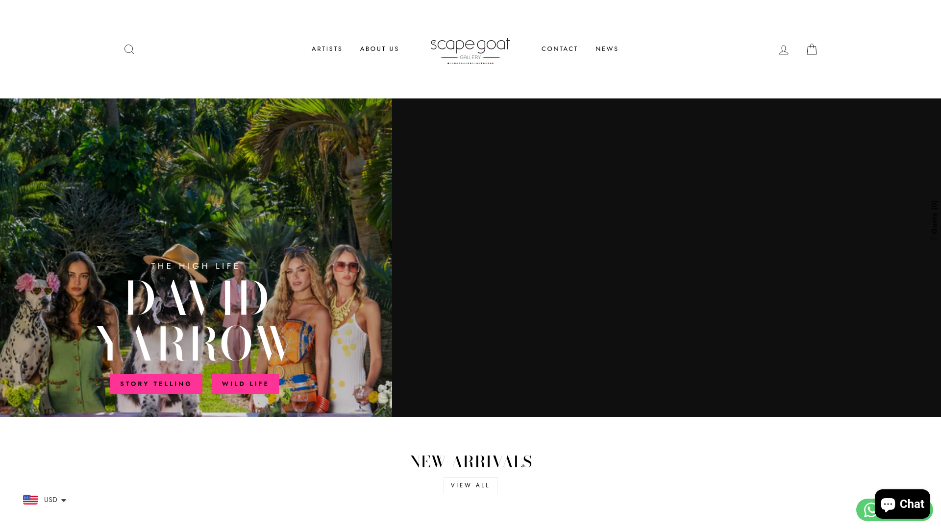 website screenshot of https://scapegoatgallery.com