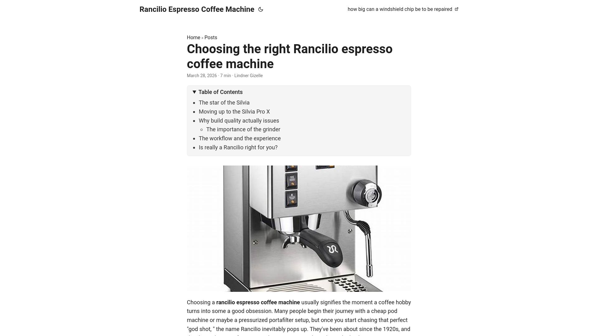 website screenshot of https://rancilio-espresso-coffee-machine.pages.dev/