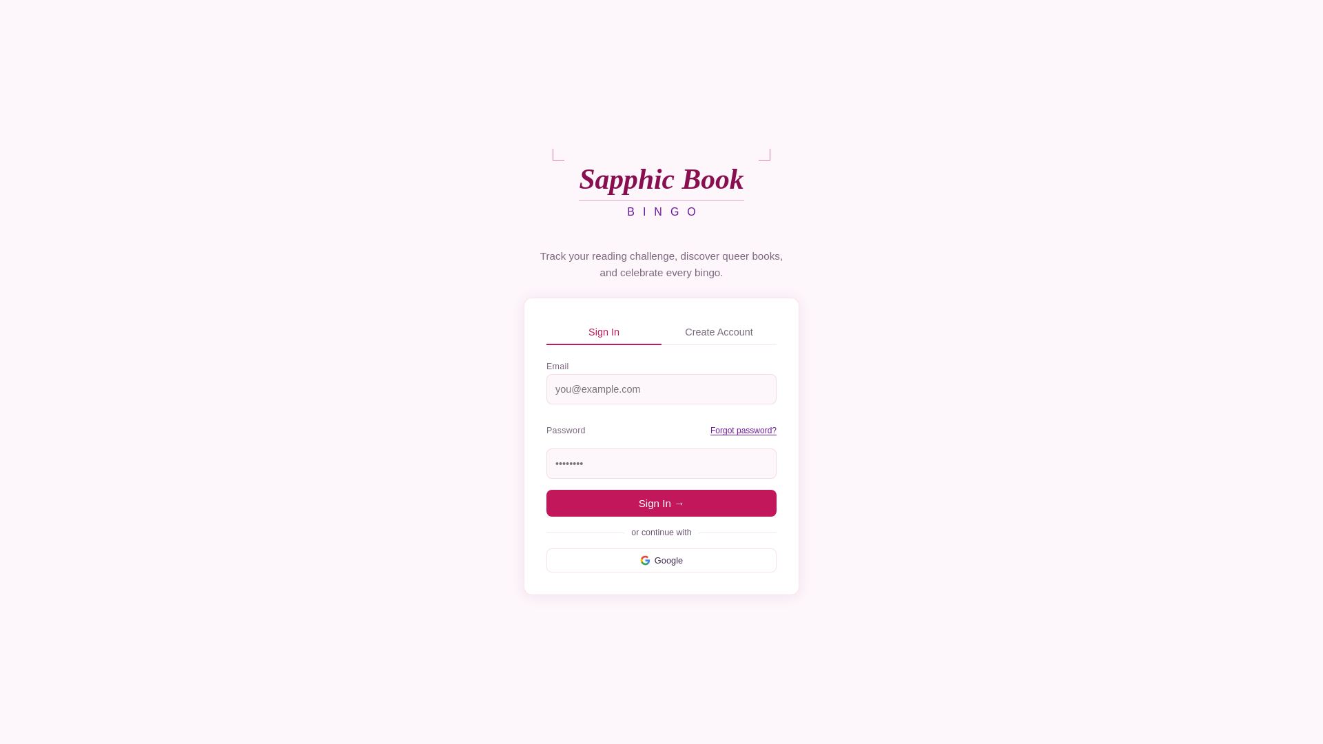 website screenshot of https://sapphic-book-bingo.pages.dev/