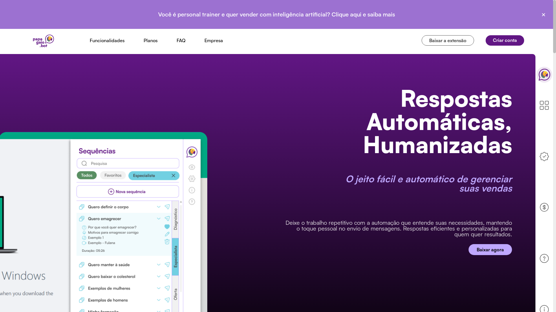 website screenshot of https://papagaiobot.pages.dev/