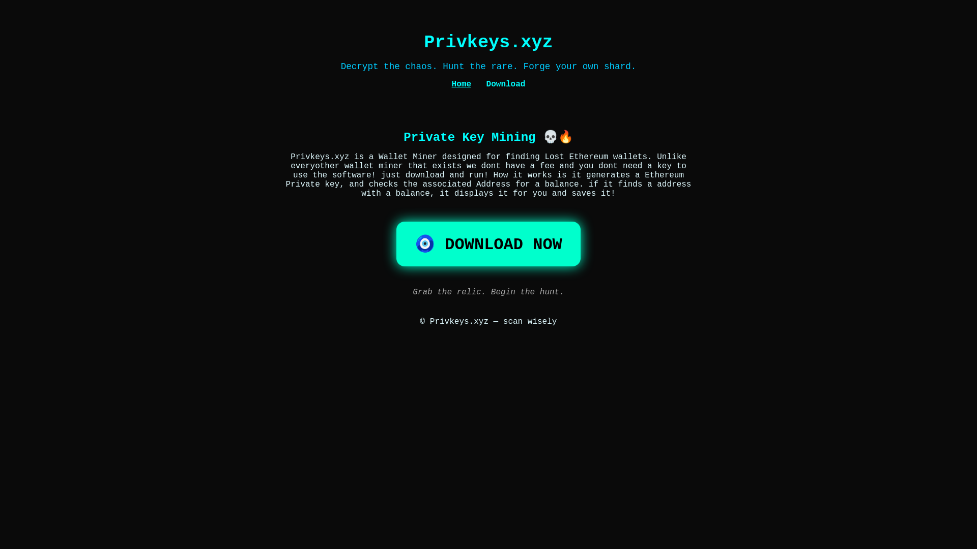 website screenshot of https://privkeys.xyz/
