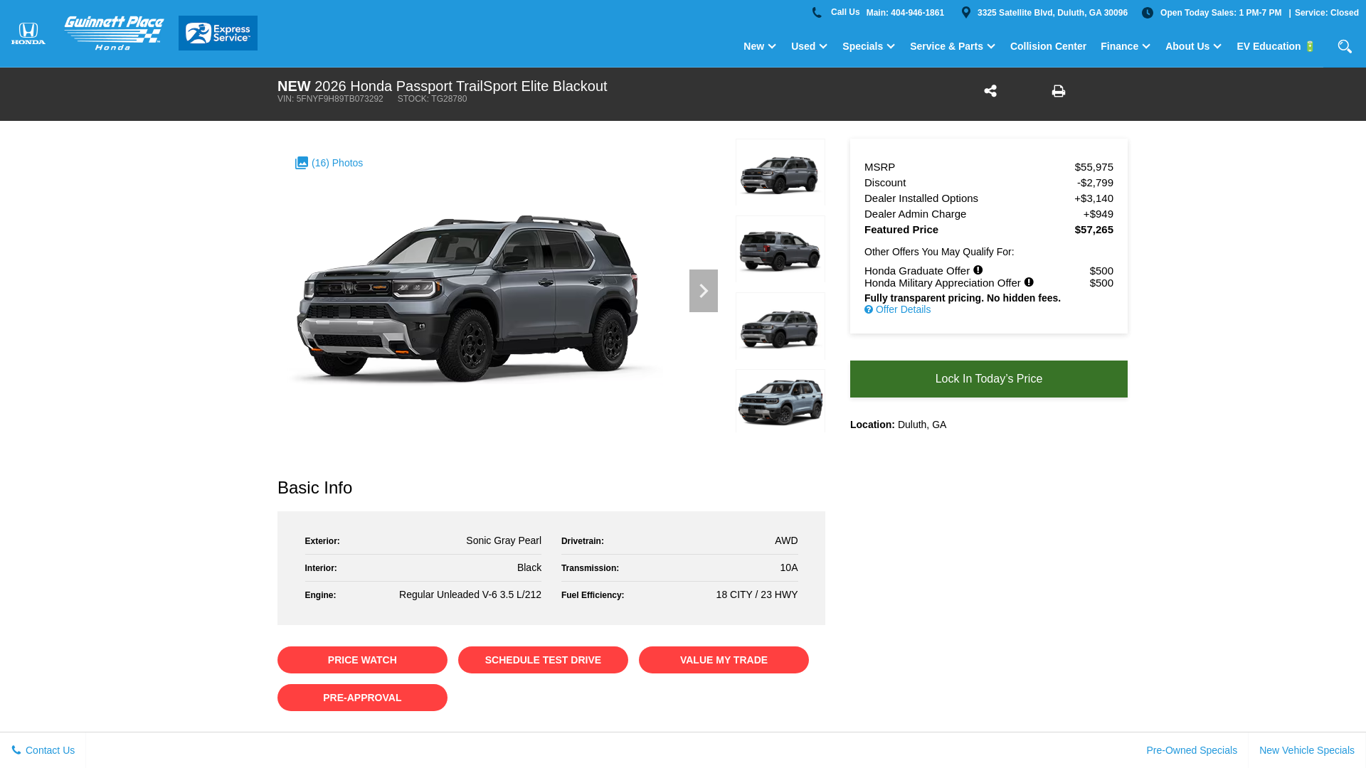 website screenshot of https://www.gphonda.com/inventory/new-2026-honda-passport-trailsport-elite-blackout-awd-suv-5fnyf9h89tb073292/