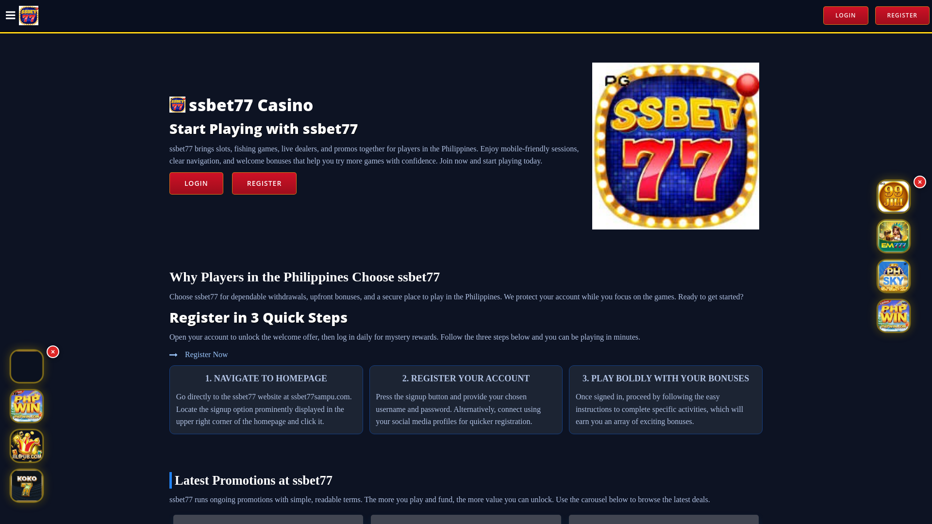 website screenshot of https://ssbet77sampu.com