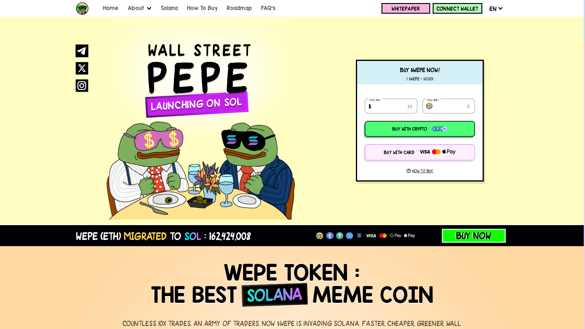 website screenshot of https://walleventpepe.com/