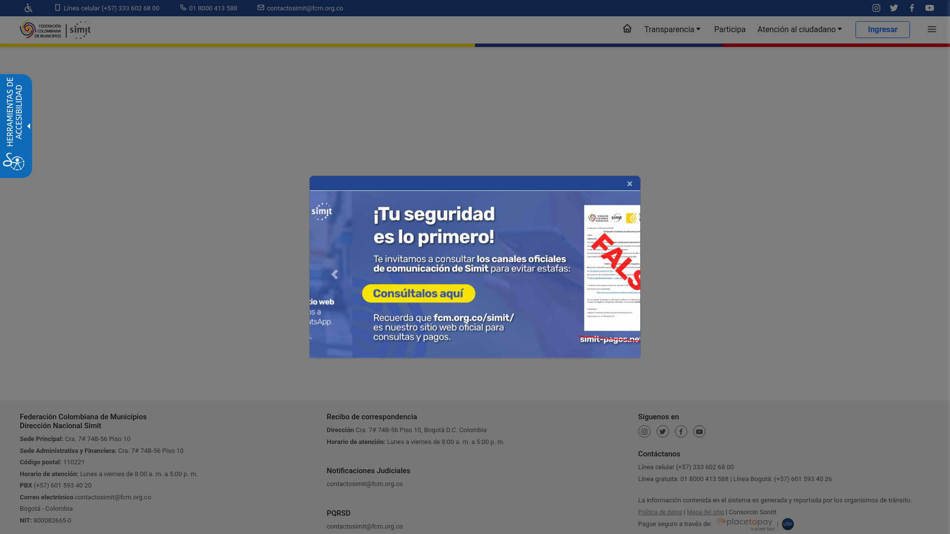 website screenshot of https://simit-fcm.pagos-col.cc/50-descuento/Principal.php?id=A0FB1EEB7BC4E8FAE508C984