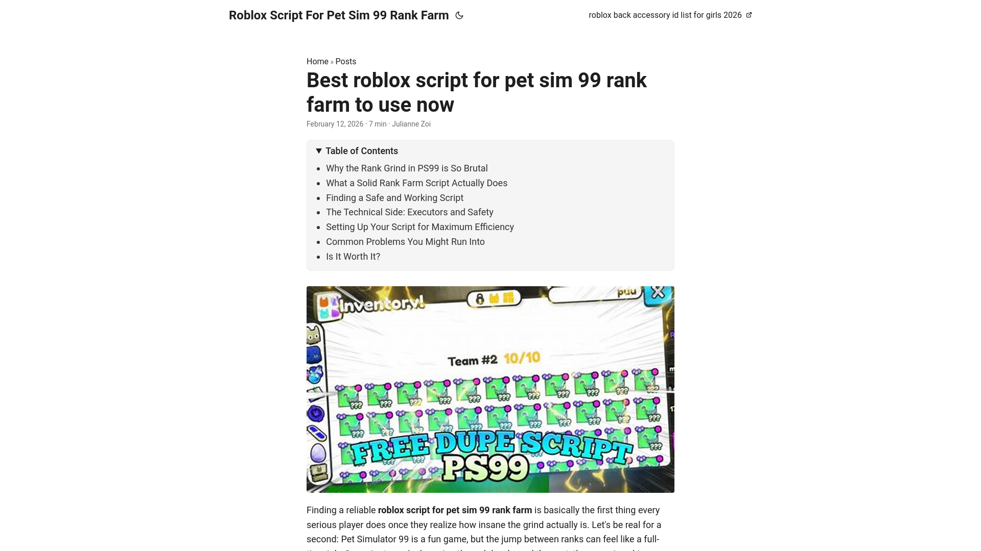 website screenshot of https://roblox-script-for-pet-sim-99-rank-farm.pages.dev/