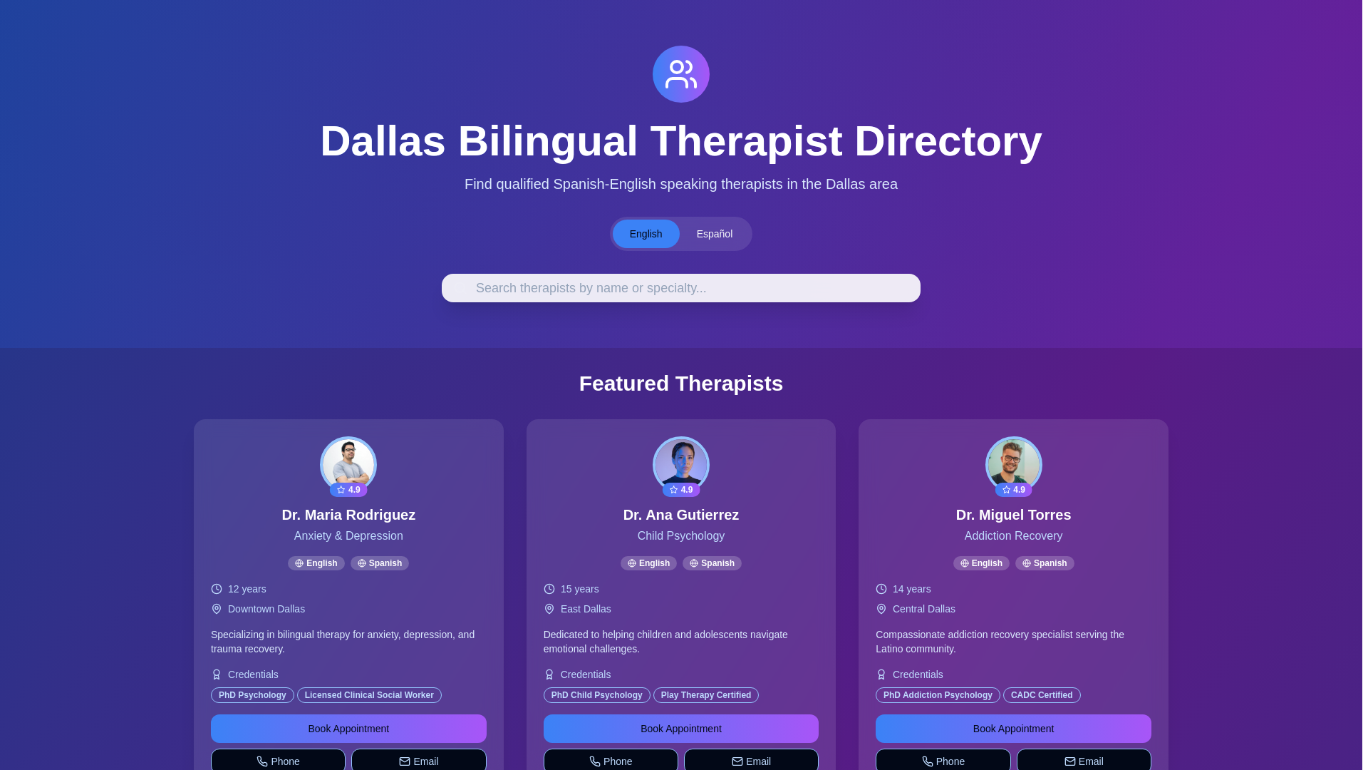 website screenshot of https://dallasbilingualtherapist.com/