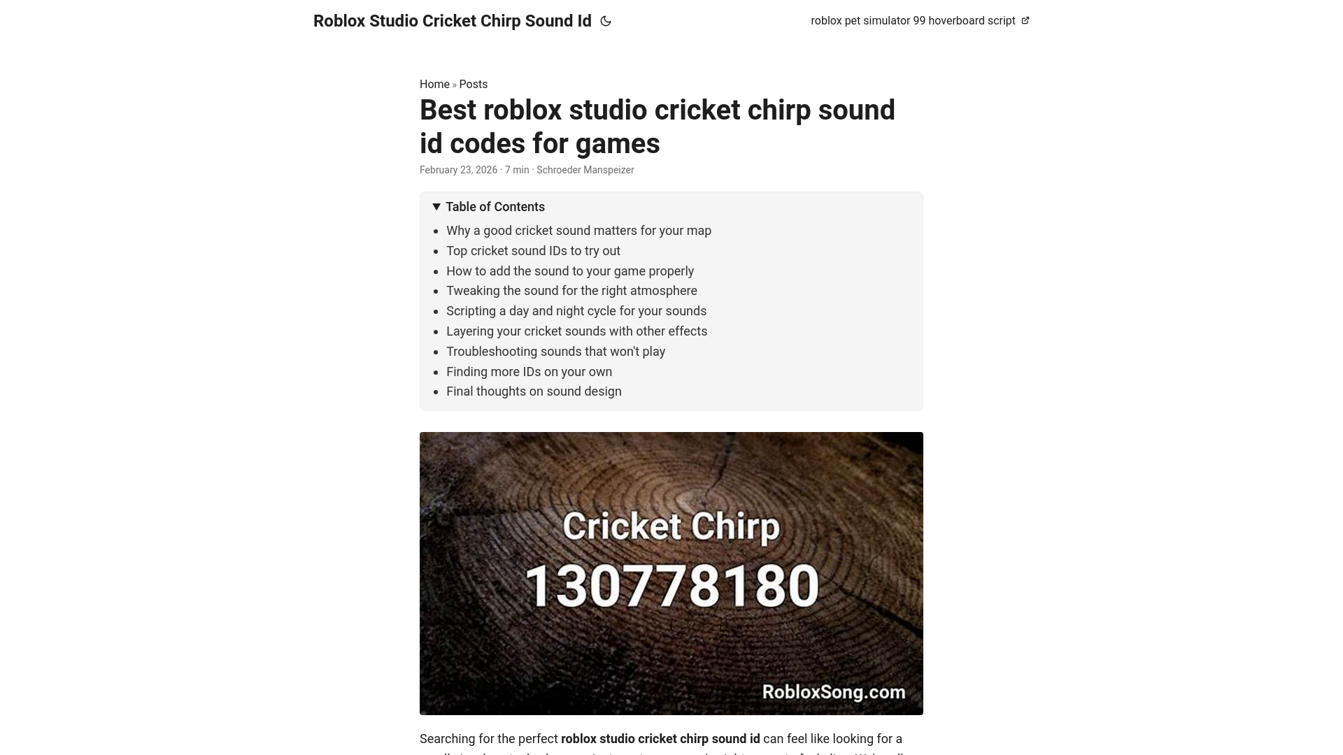 website screenshot of https://roblox-studio-cricket-chirp-sound-id.pages.dev/