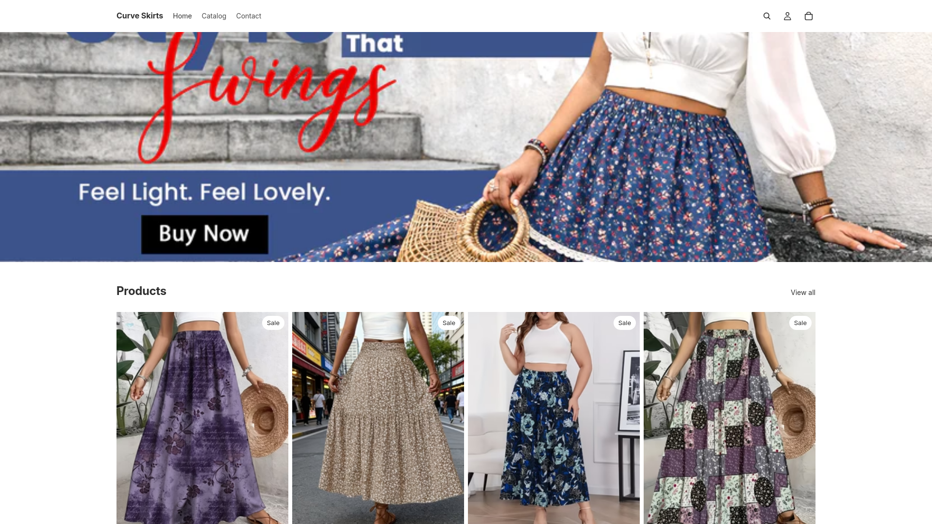 website screenshot of https://curveskirts.com/