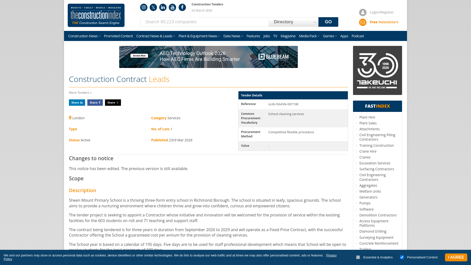 website screenshot of https://www.theconstructionindex.co.uk/tenders/view/34162