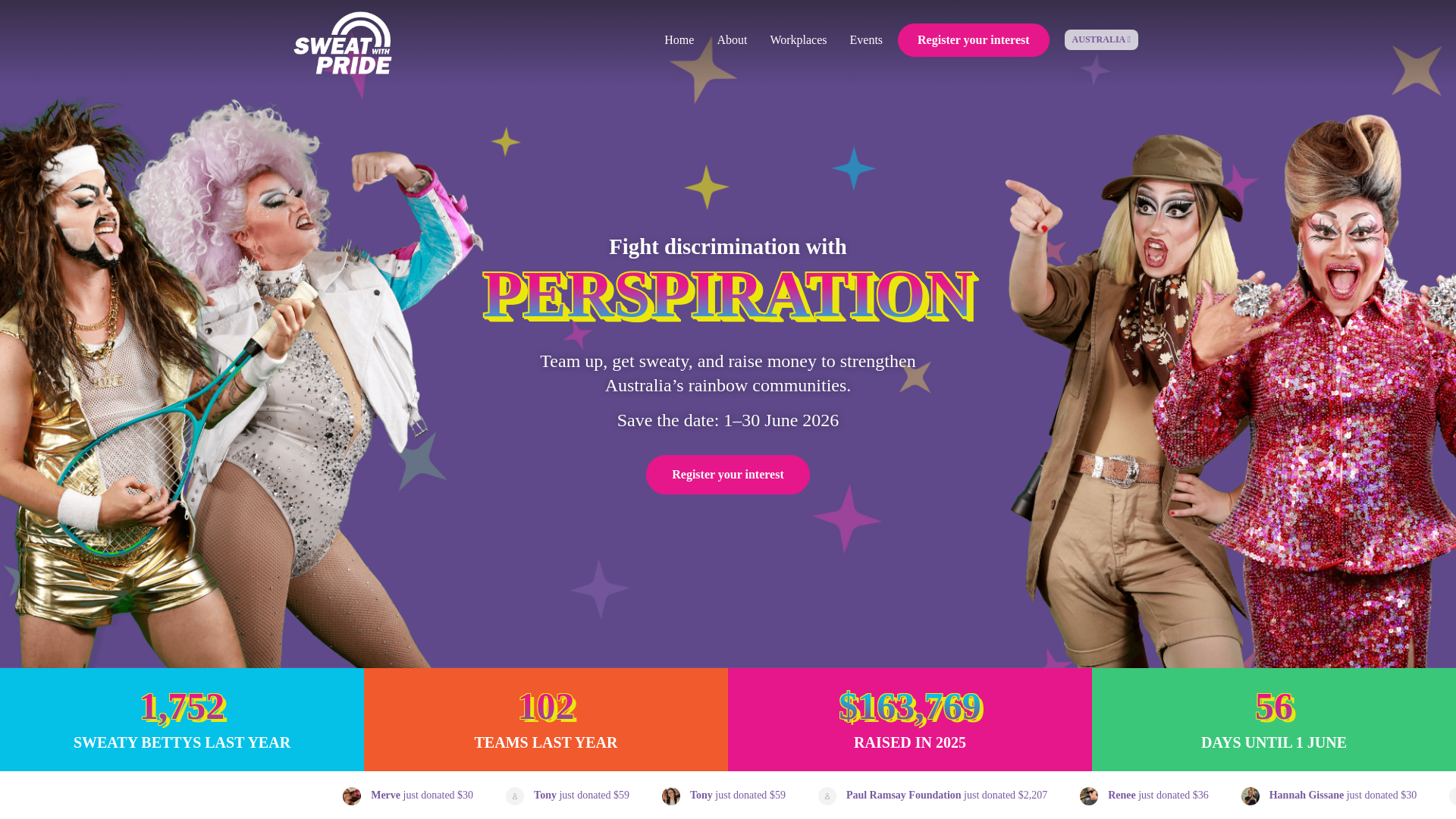 website screenshot of https://sweatwithpride.org.au