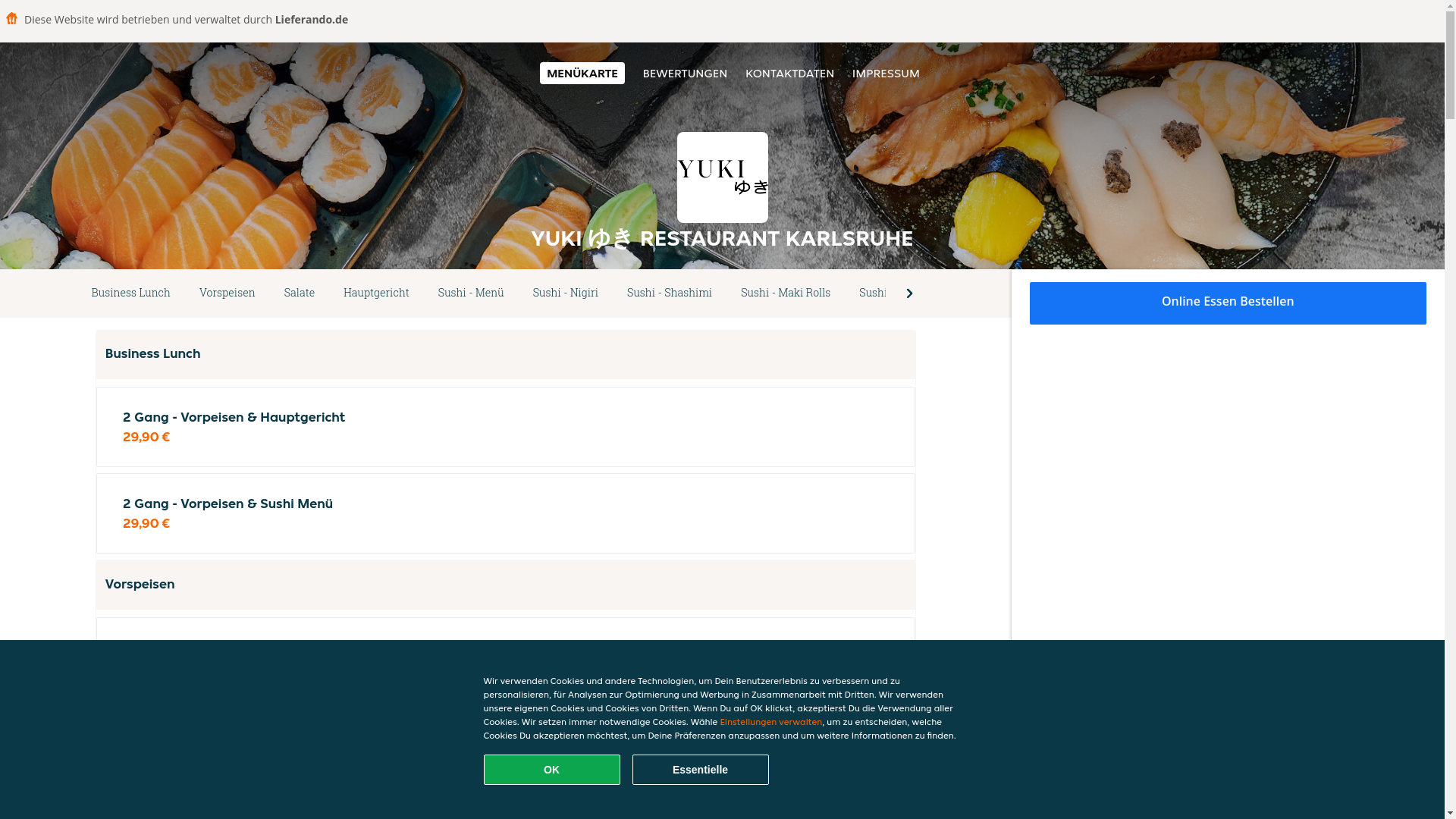website screenshot of https://yukirestaurant-karlsruhe.de/