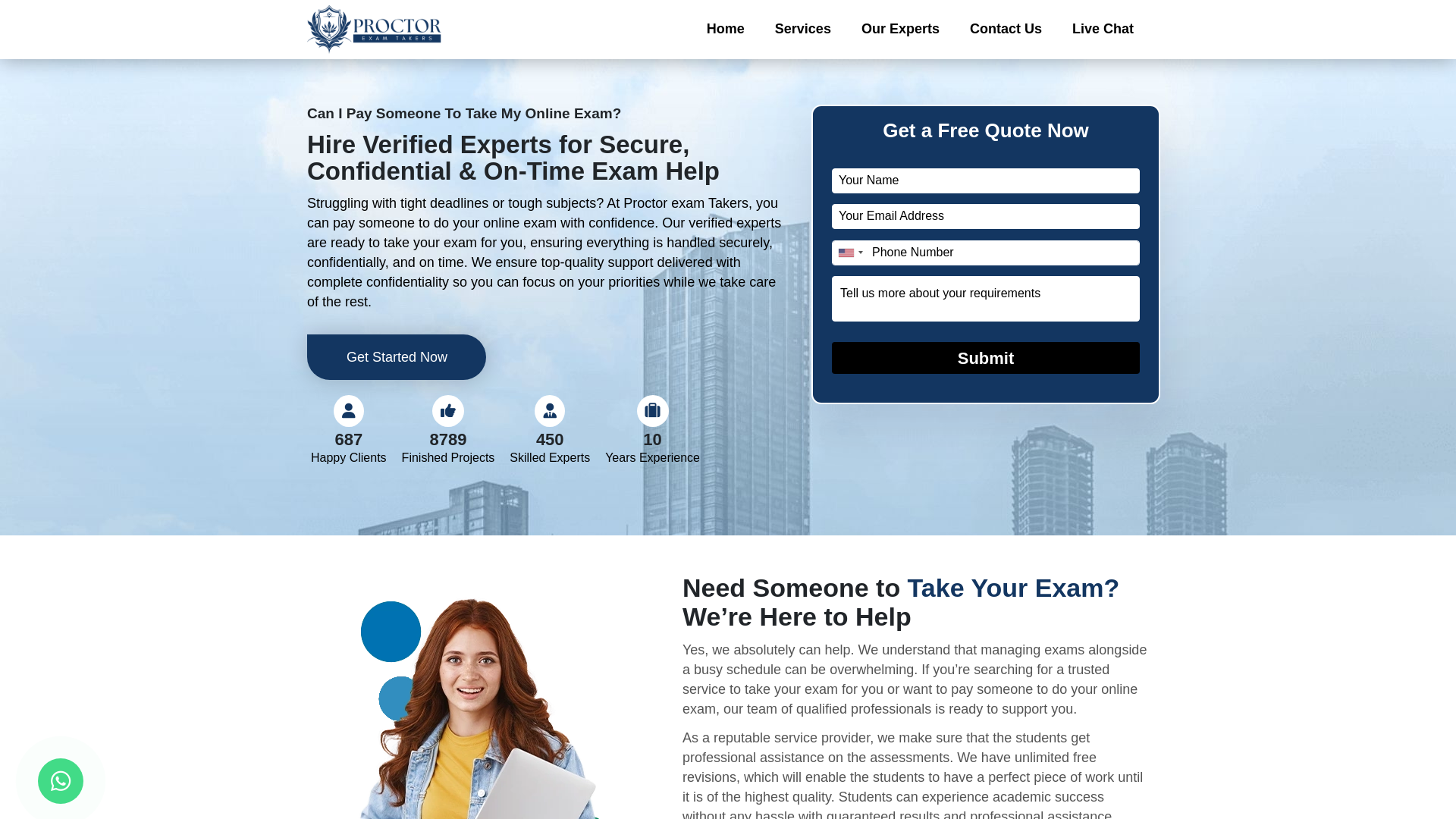 website screenshot of https://proctorexamtakers.com/