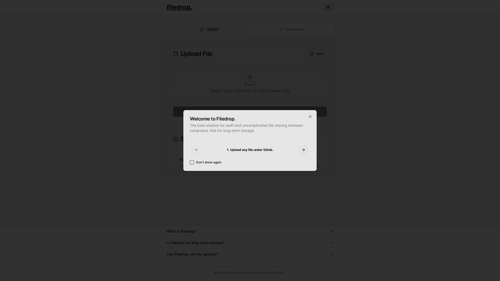 website screenshot of https://filedrop-frontend.pages.dev/