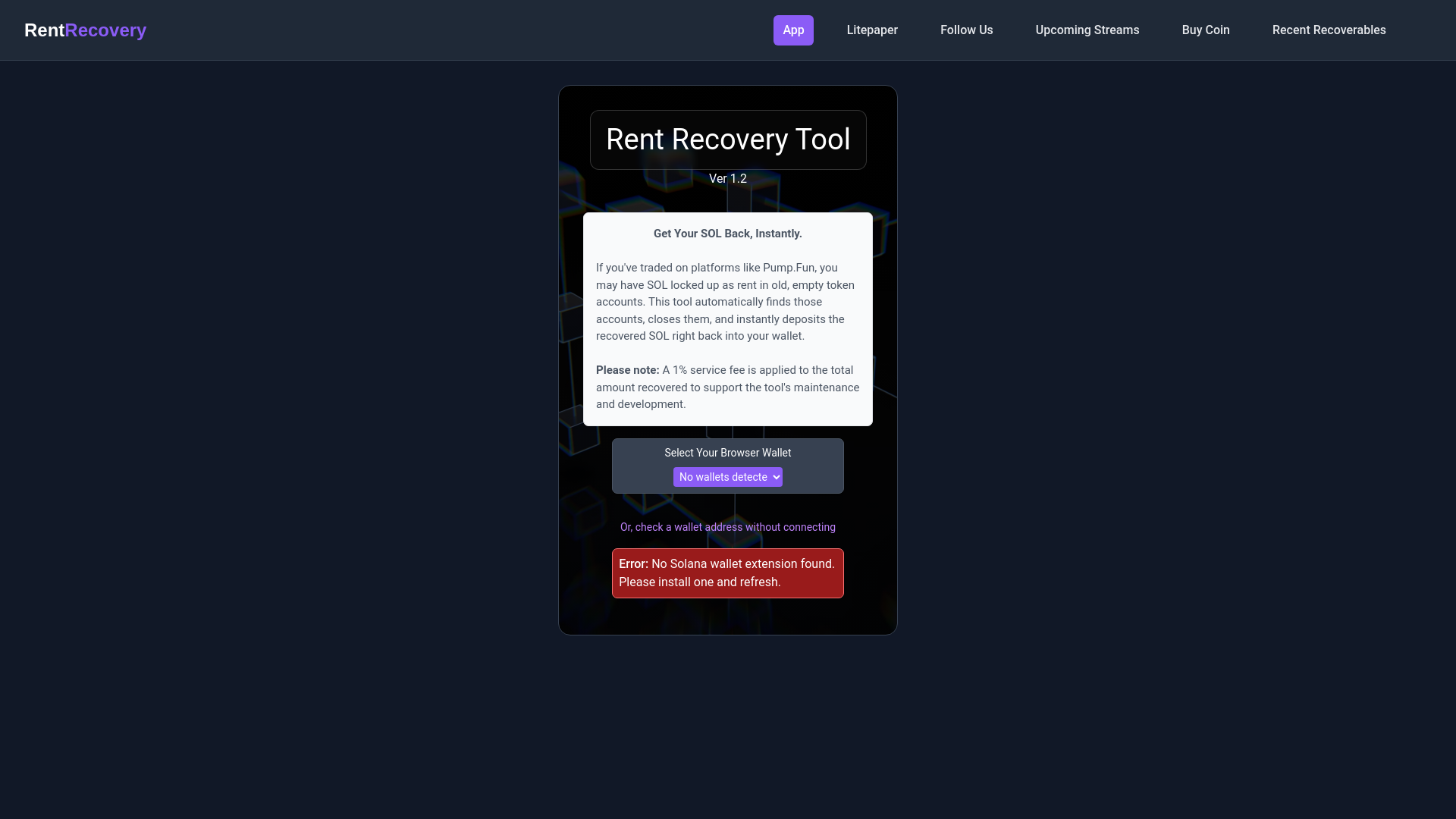website screenshot of https://rentrecovery.app/