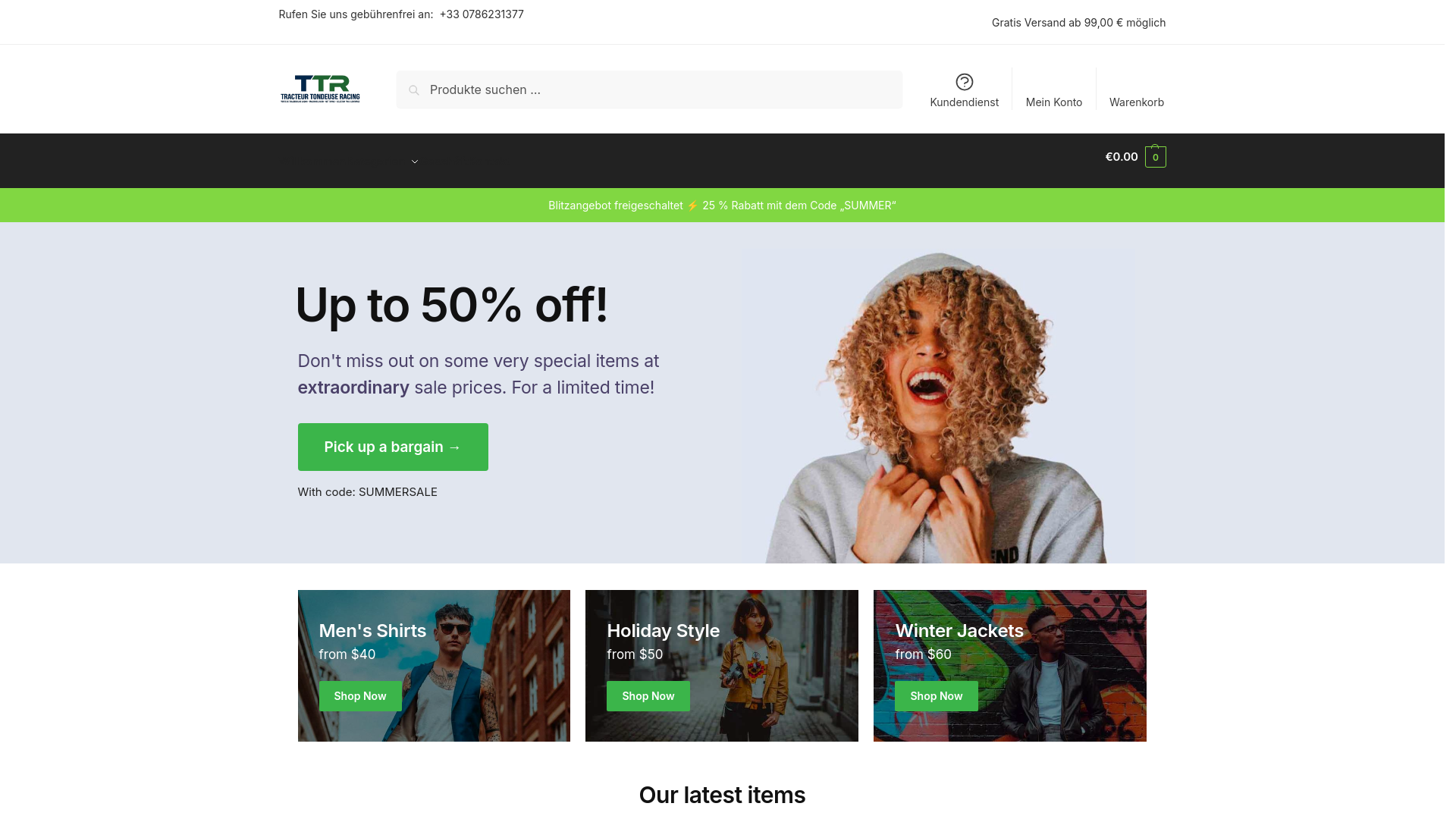 website screenshot of https://tracteurtondeuseracing.com
