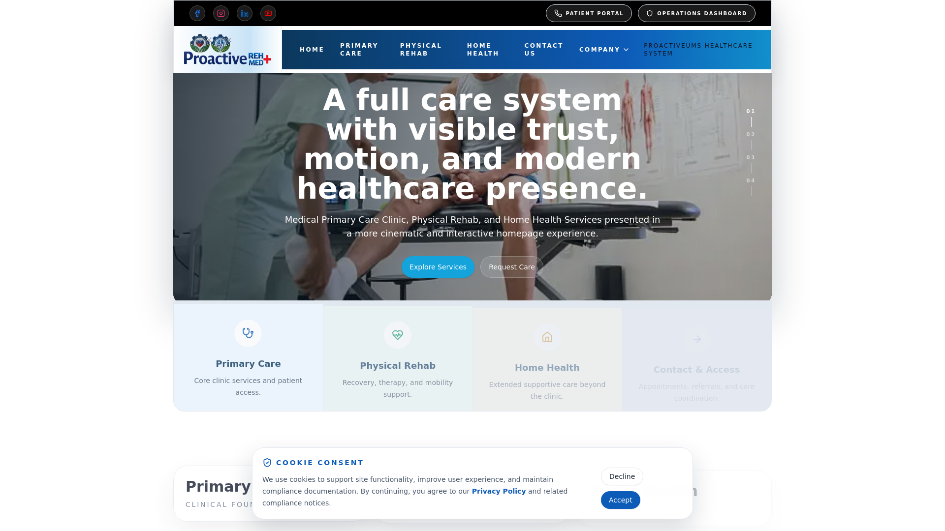 website screenshot of https://proactiveclinics.com/