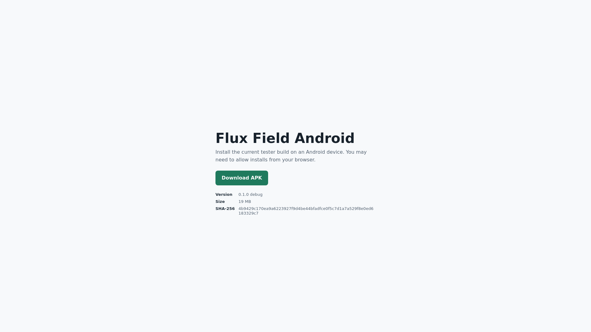 website screenshot of https://flux-field-android-tester.pages.dev/