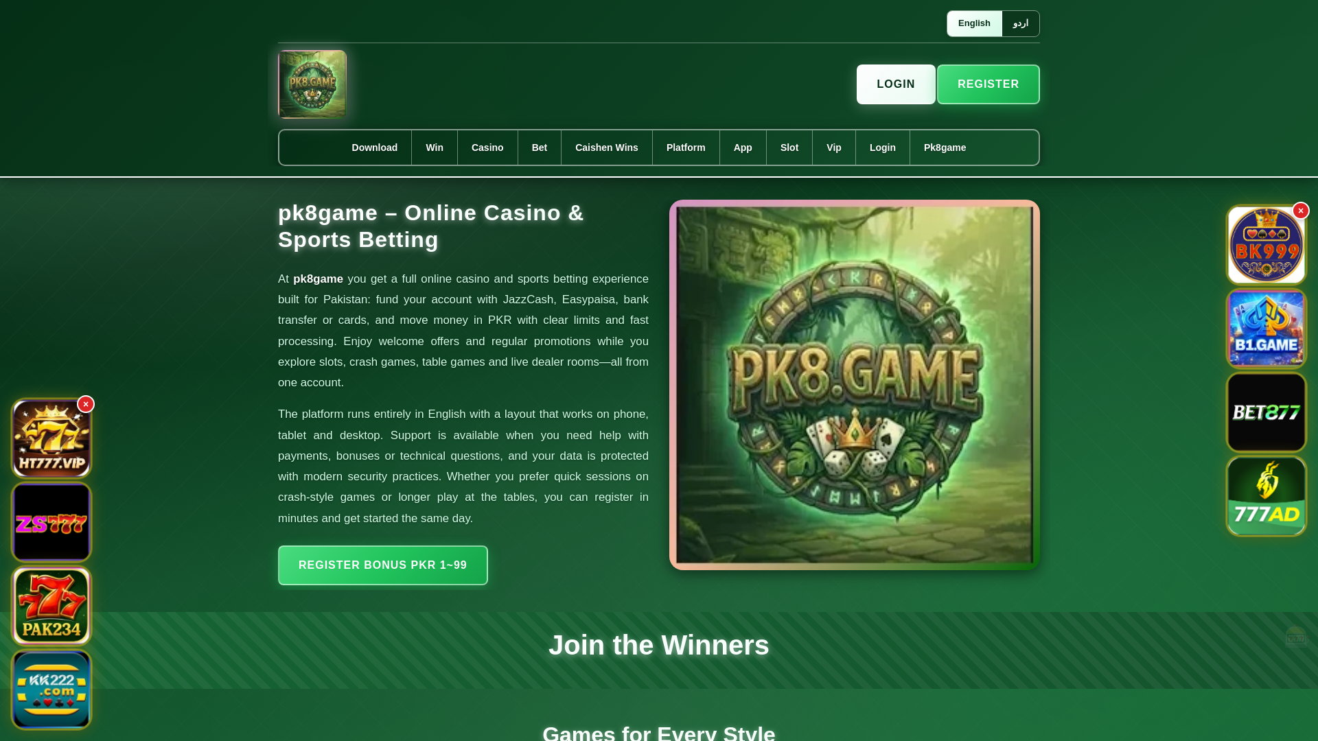 website screenshot of https://pk8gameek.com/