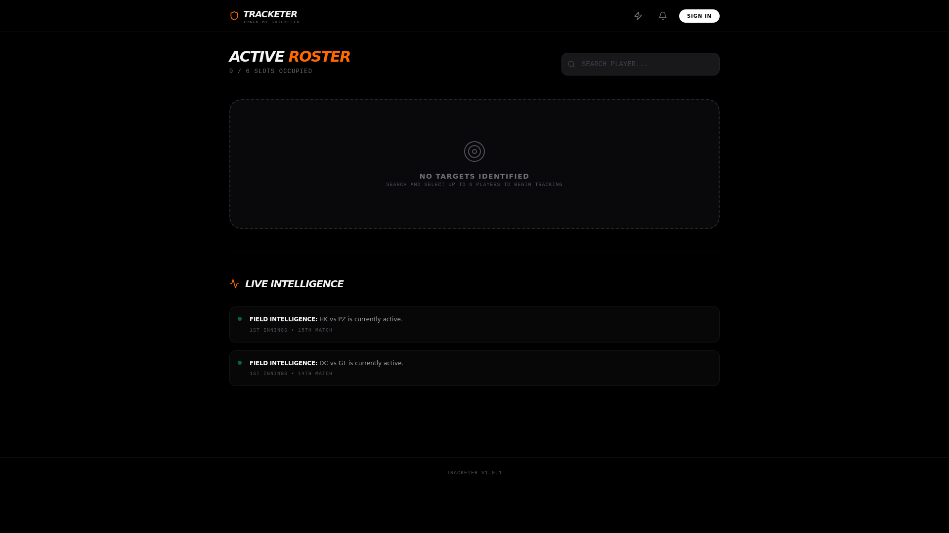 website screenshot of https://trackmycricketer.live