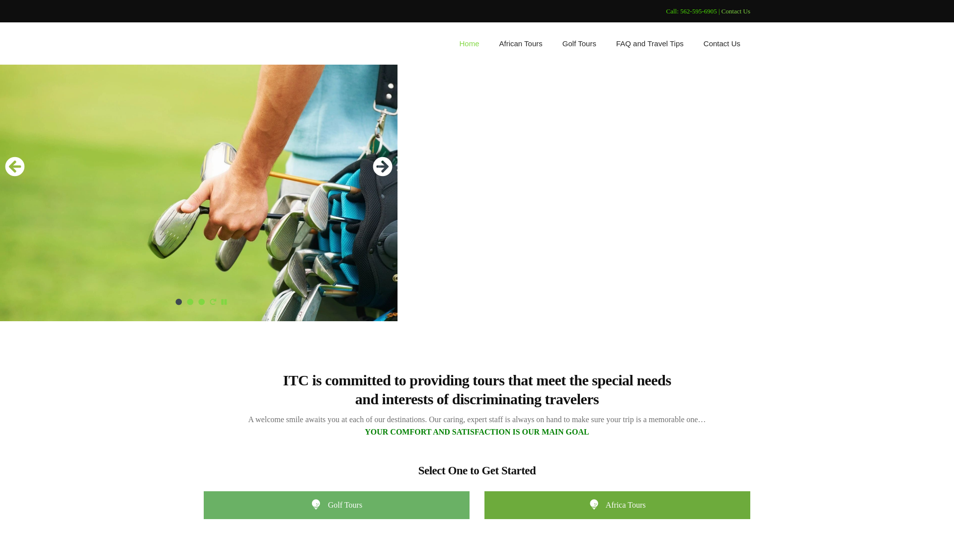 website screenshot of https://itcgolfpackages.biz
