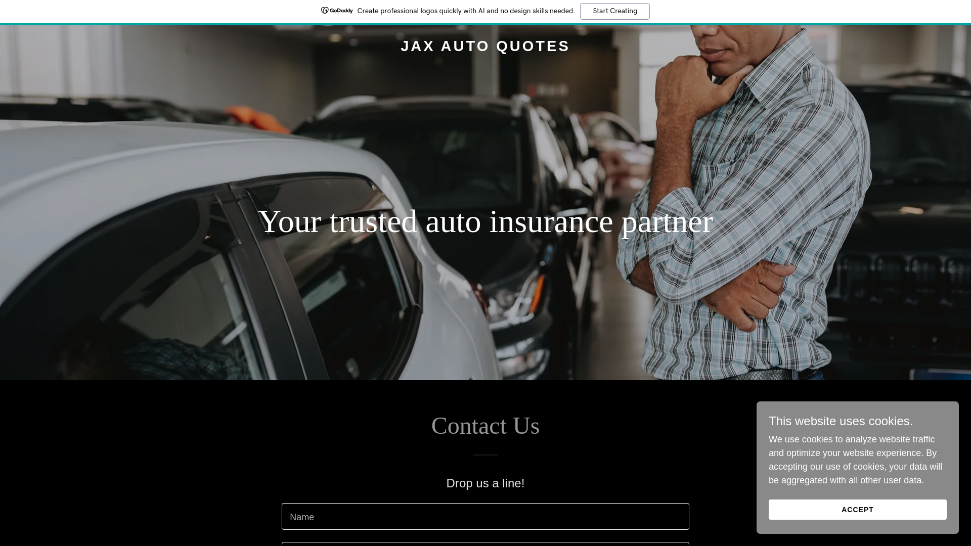 website screenshot of https://jaxautoquotes.com