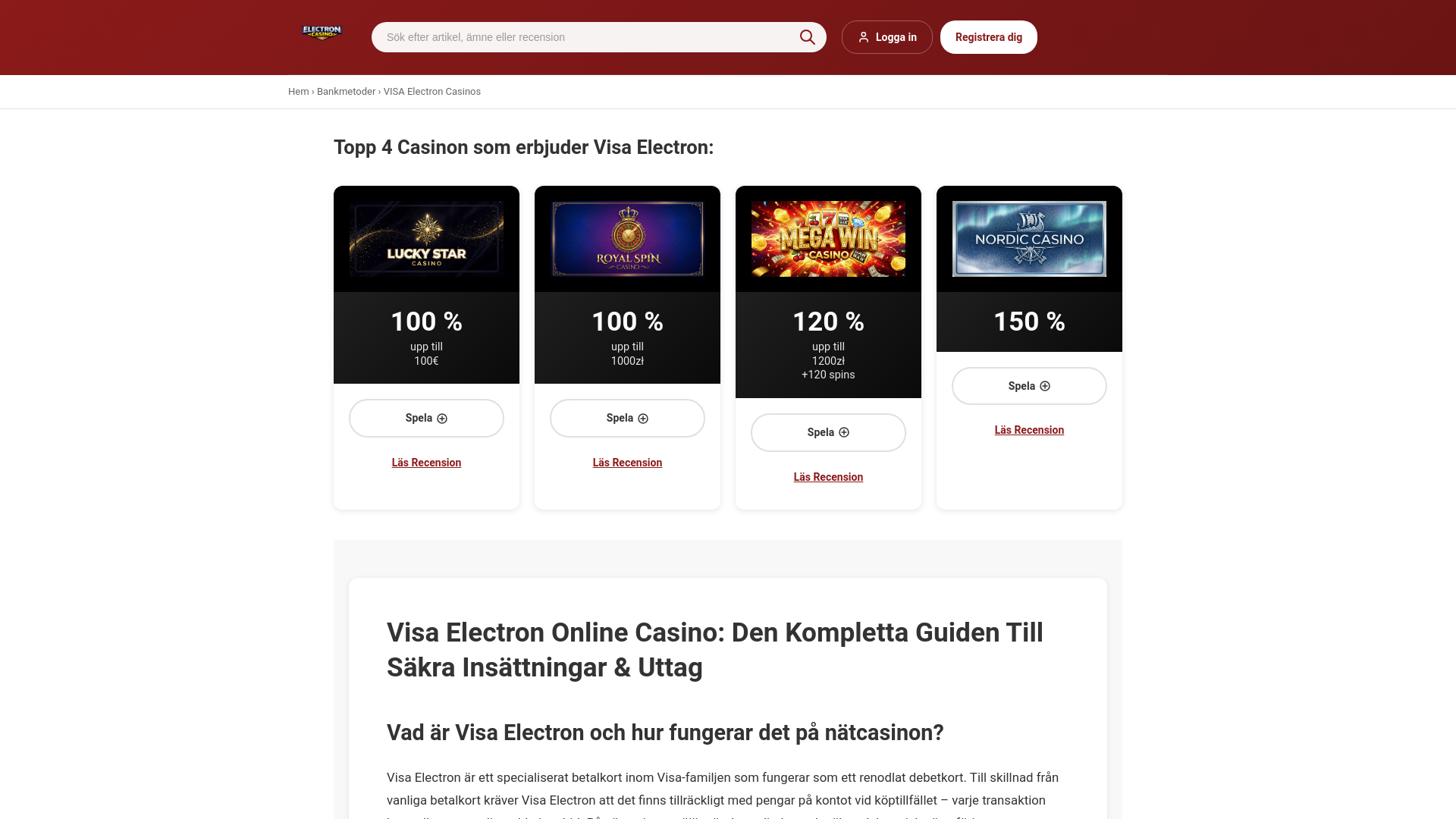 website screenshot of https://visa-electron-casino.com/