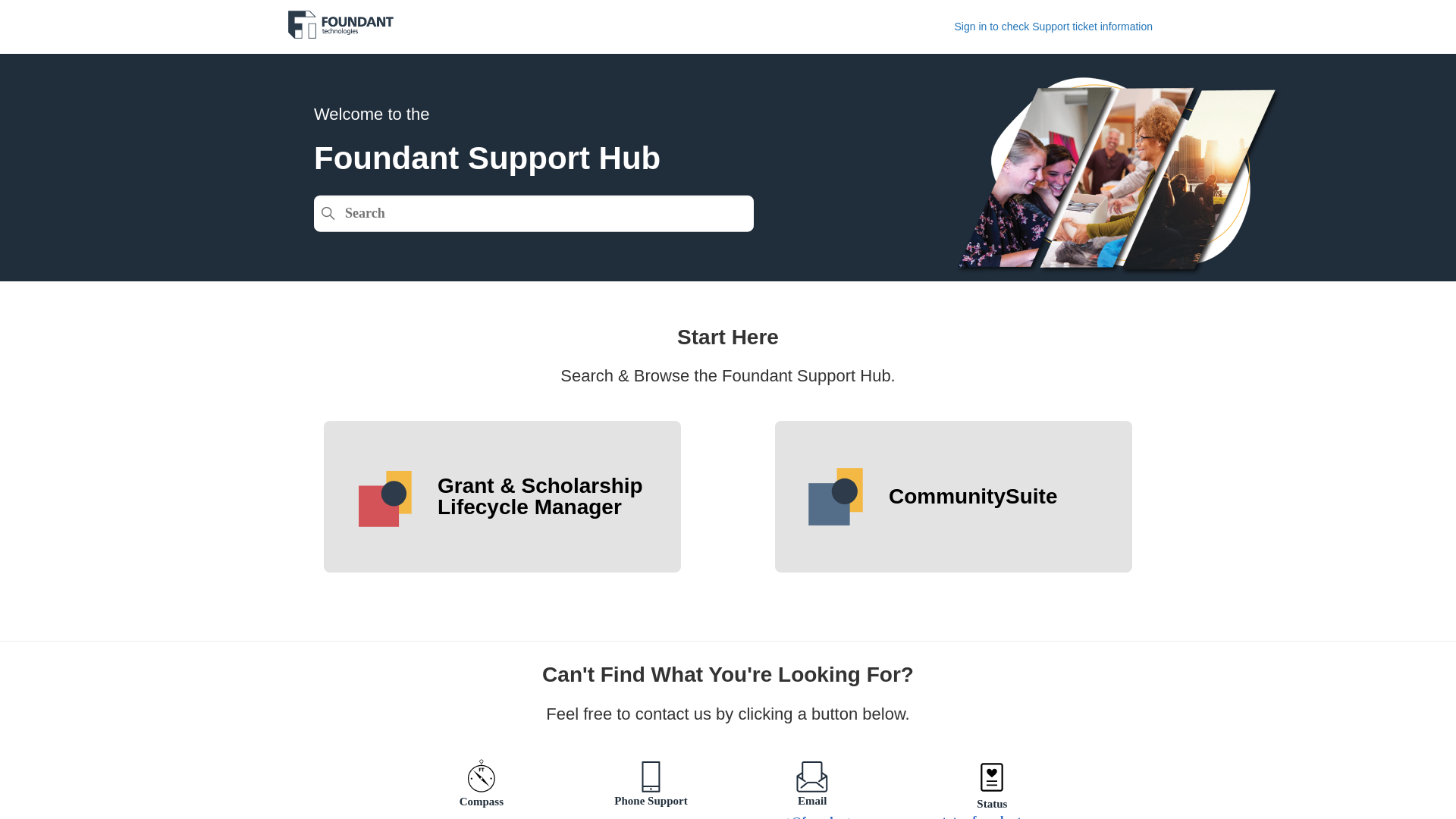 website screenshot of https://support.foundant.com/hc/en-us