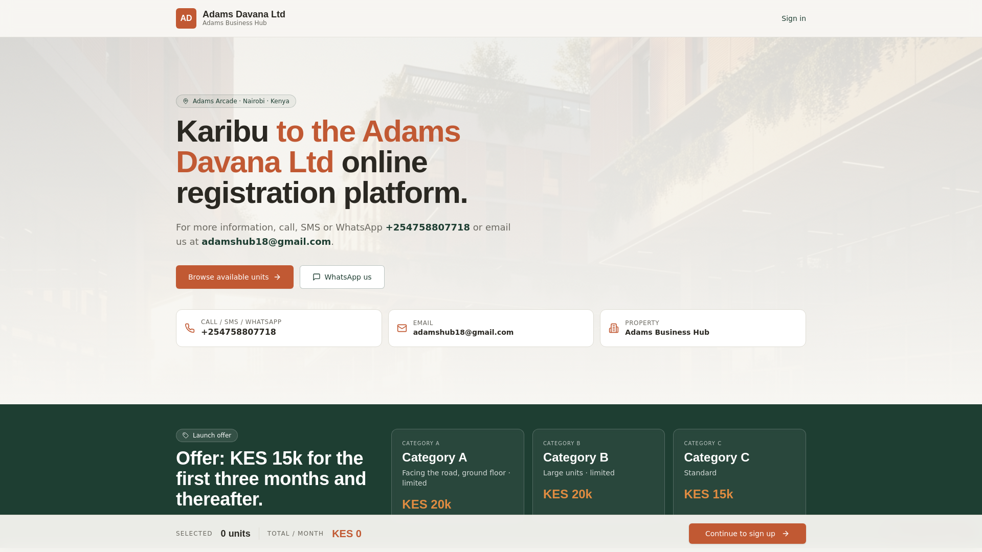 website screenshot of https://adamsdavana.com/