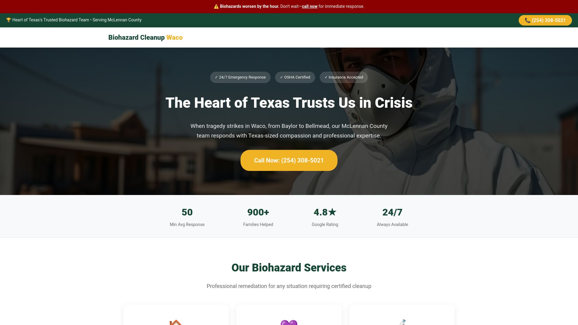 website screenshot of https://biohazardcleanupwaco.com/