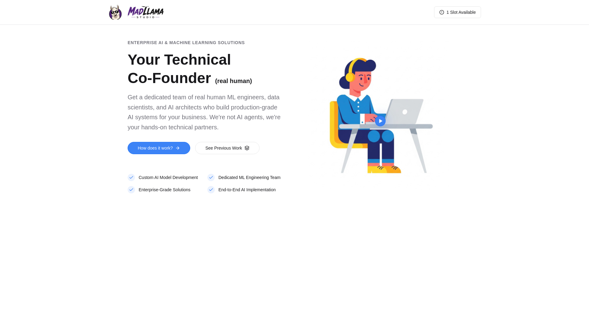 website screenshot of https://madllama.studio/
