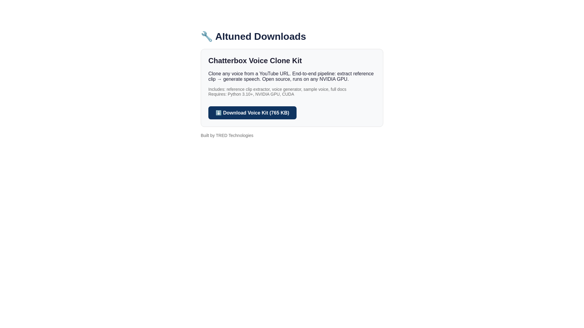 website screenshot of https://aituned-downloads.pages.dev/