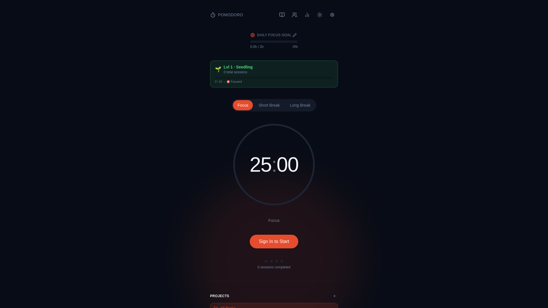 website screenshot of https://pomodorosite.com/