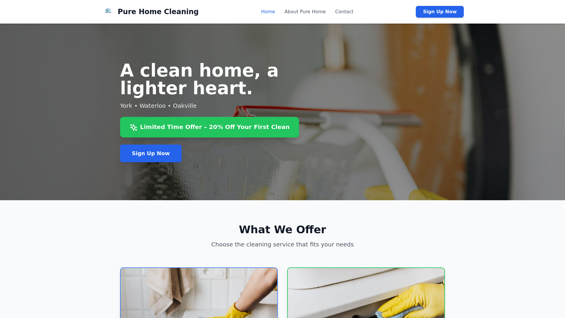 website screenshot of https://purepropertycleans.ca/