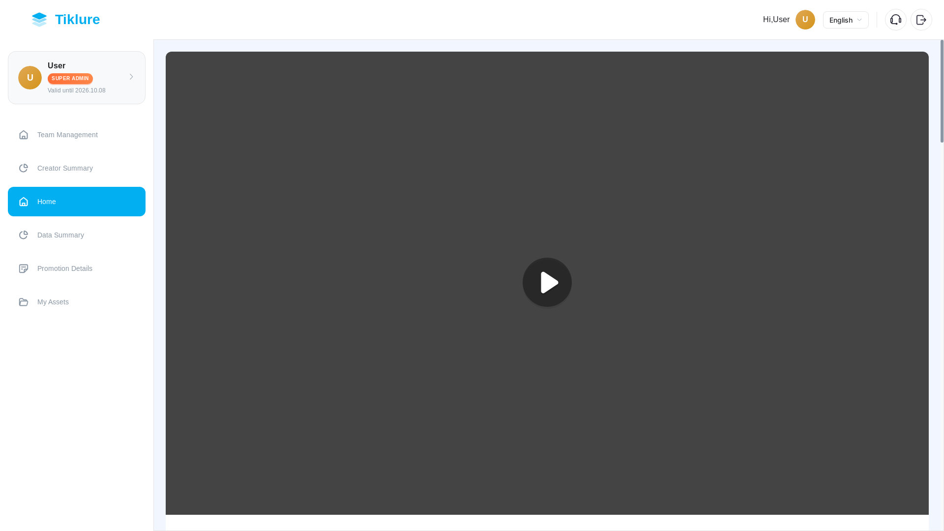 website screenshot of https://admin-tiklure-web.pages.dev/