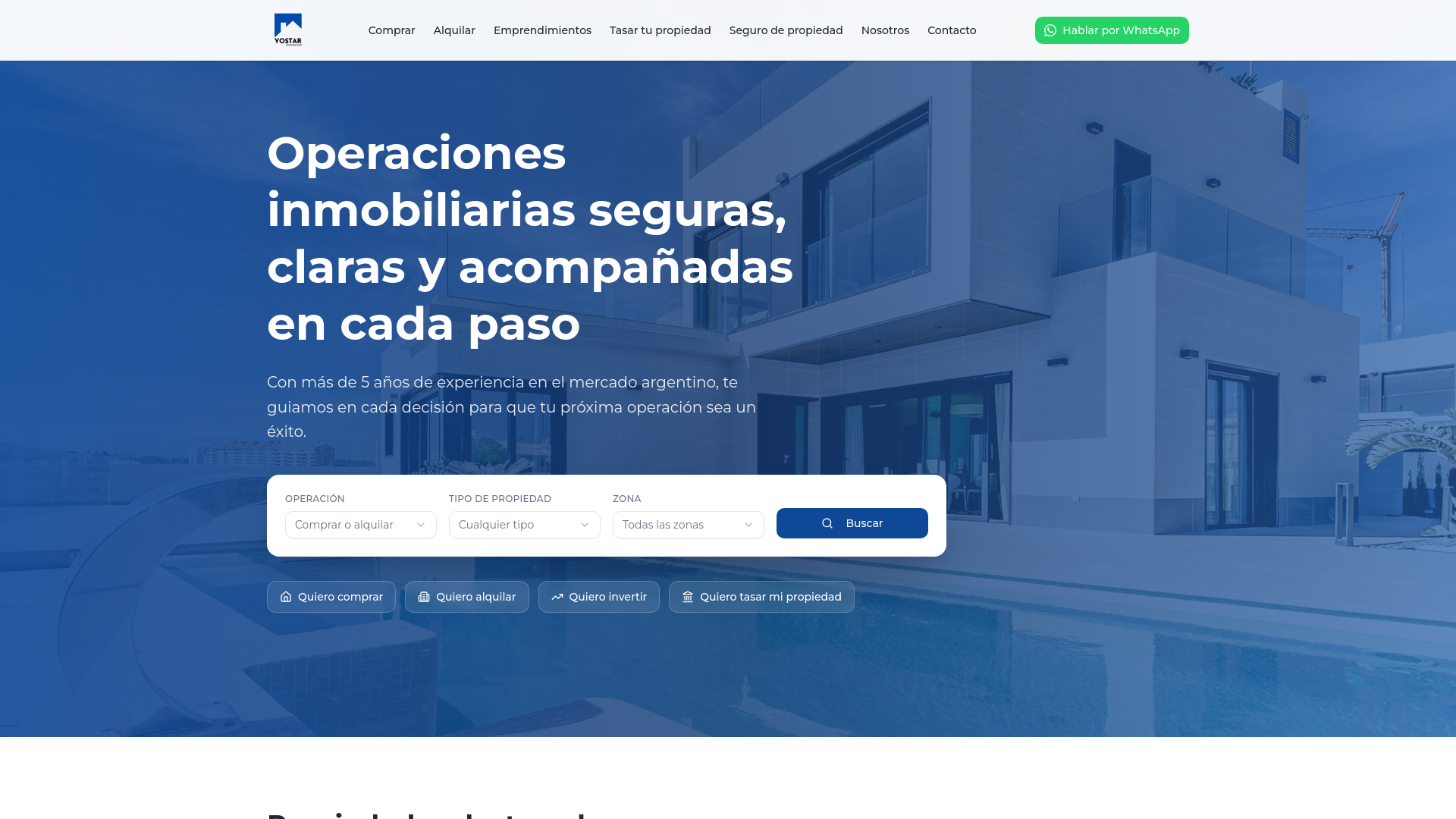 website screenshot of https://yostarpropiedades.com