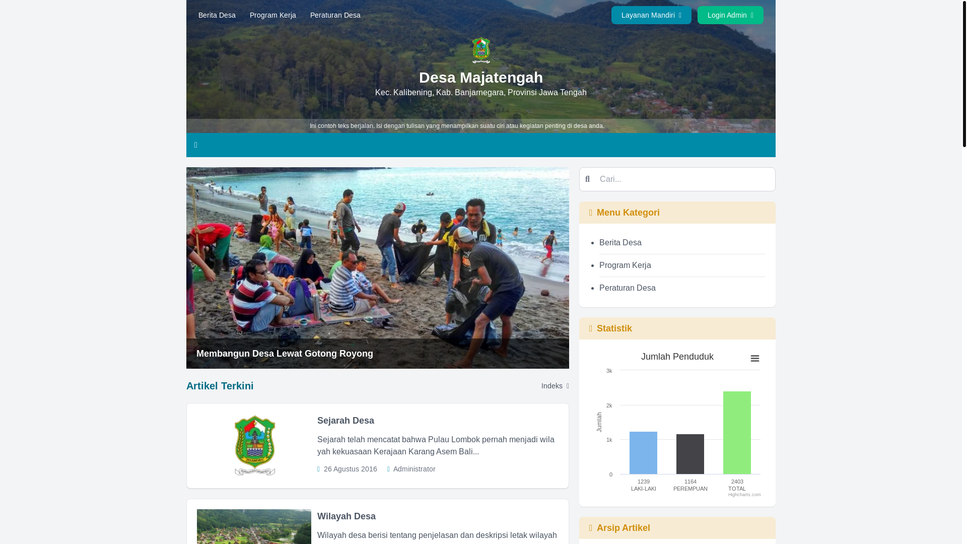 website screenshot of https://majatengah-banjarnegara.desa.id/