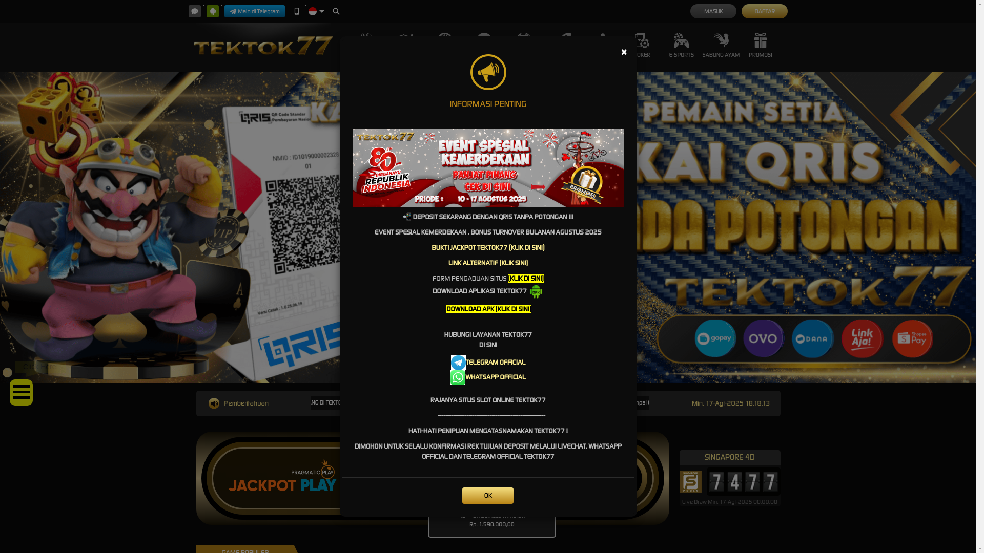 website screenshot of https://tkt77.lol/