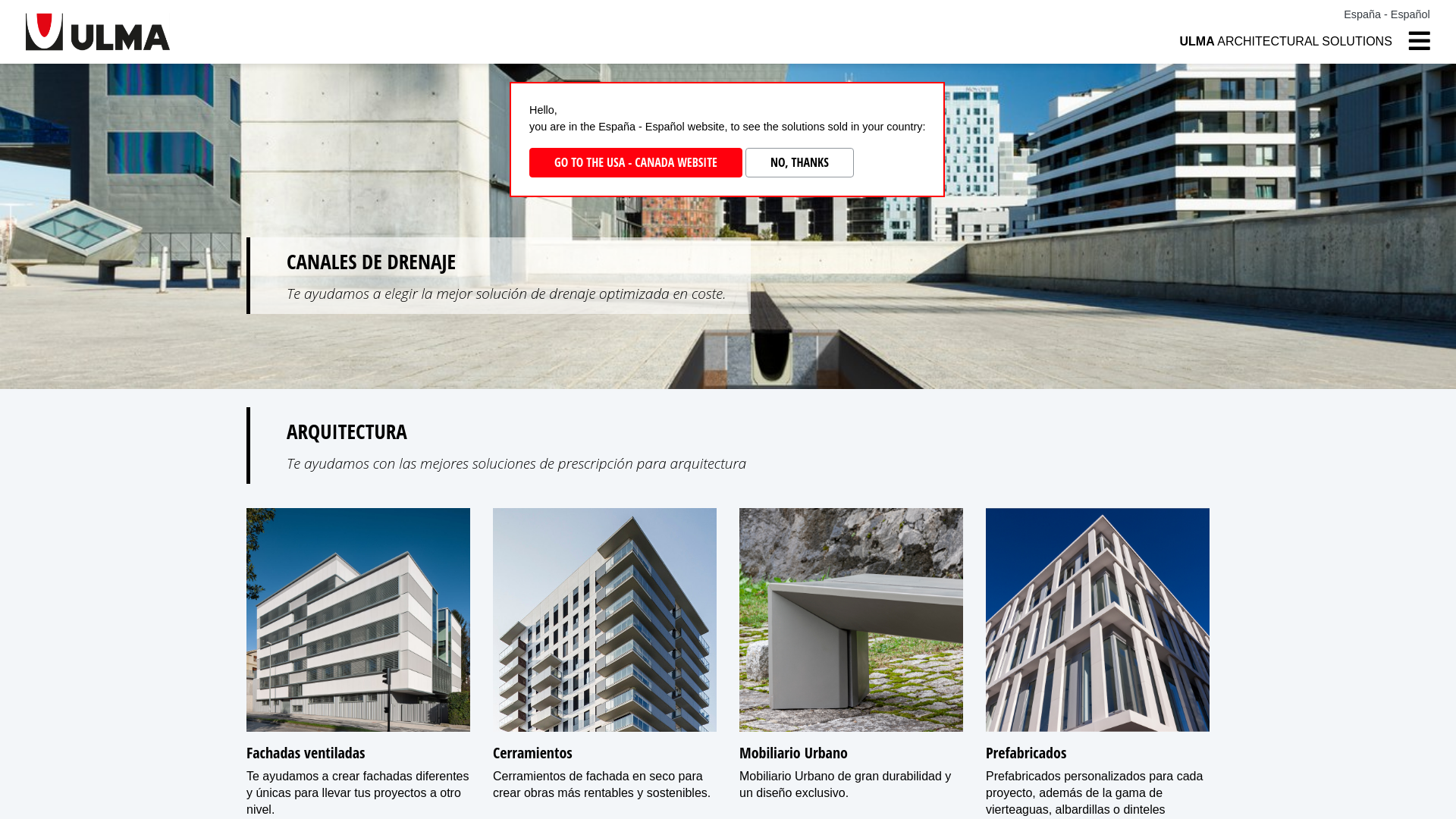 website screenshot of https://www.ulmaarchitectural.com/es-es