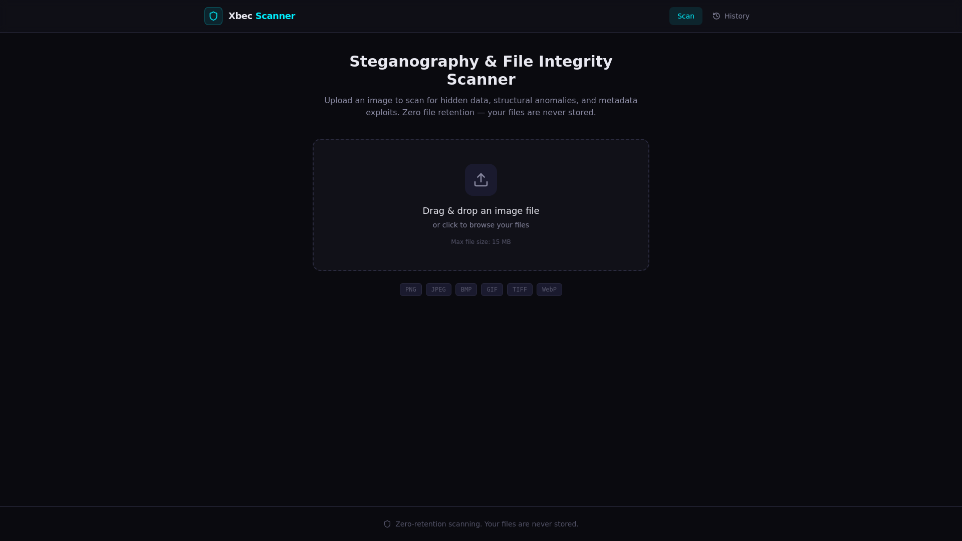 website screenshot of https://xebec-scanner.pages.dev/