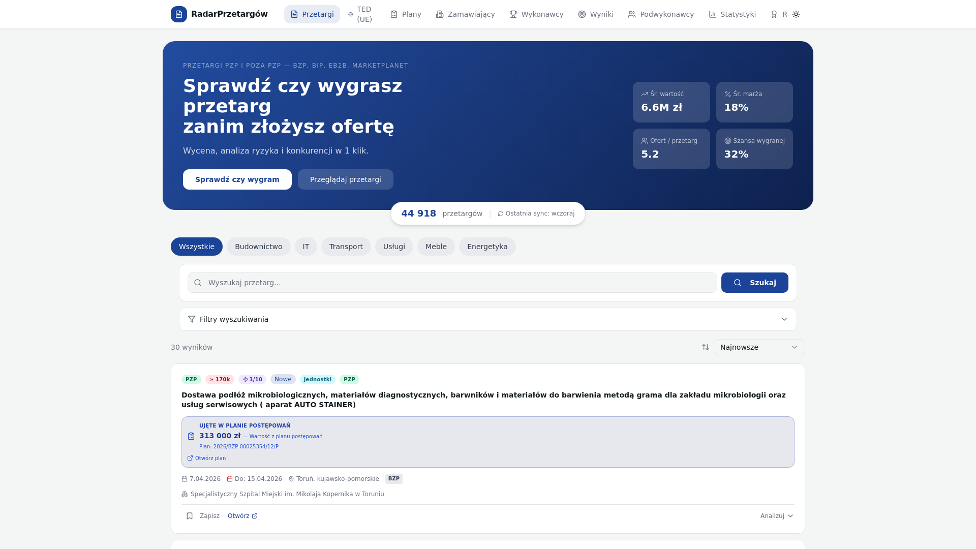 website screenshot of https://radarprzetargow.com