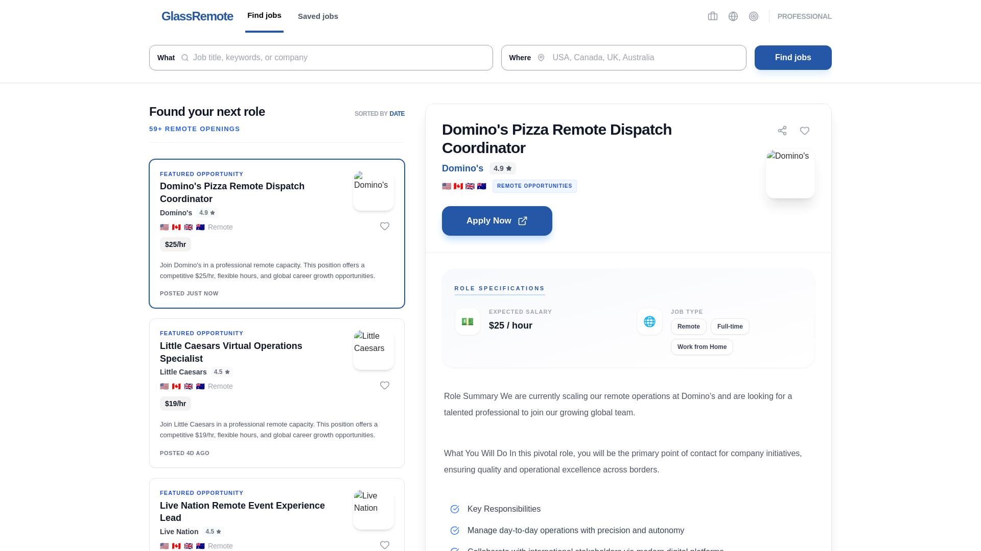 website screenshot of https://glassremote.com