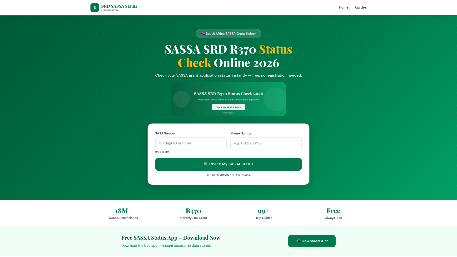 website screenshot of https://sassastatusonline-cyb.pages.dev/
