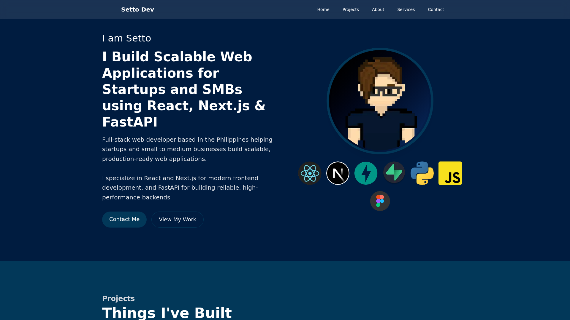 website screenshot of https://settodev.com