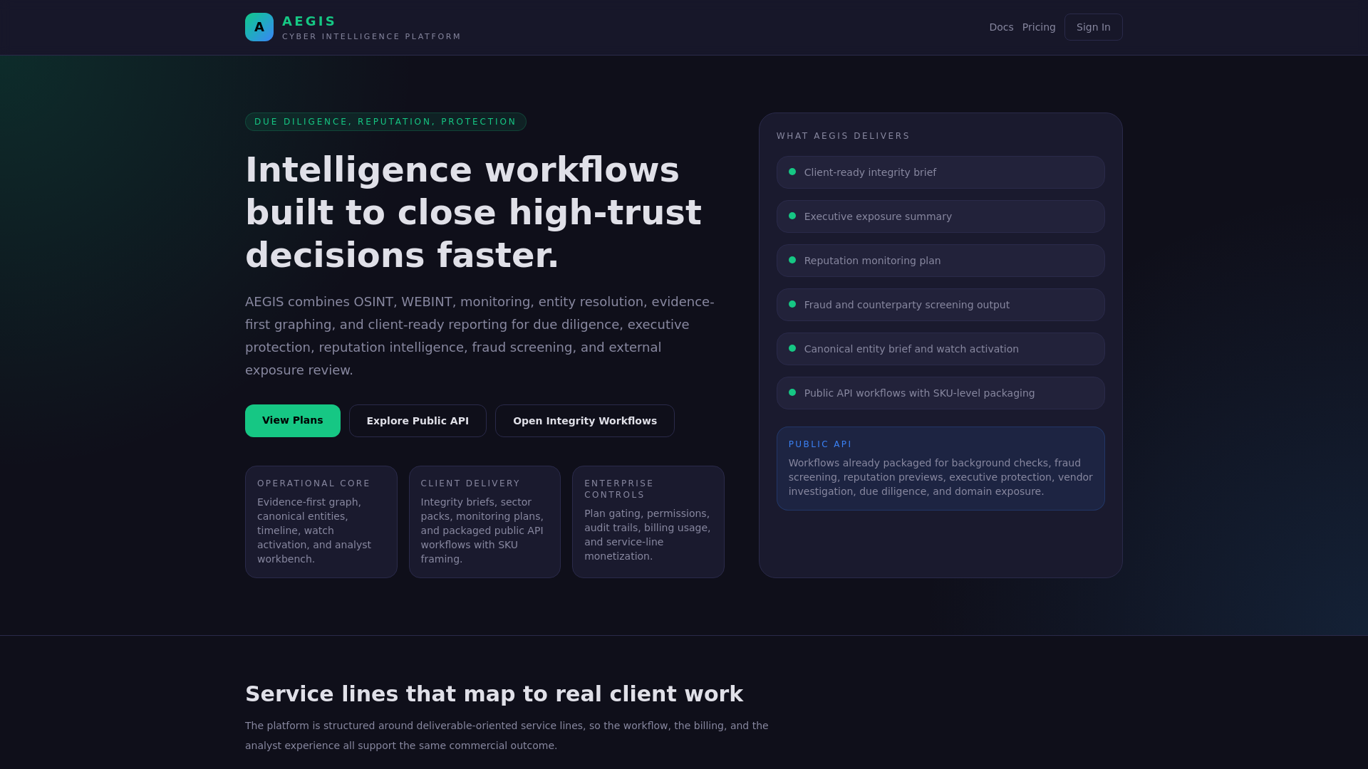website screenshot of https://aegis-osint.com/