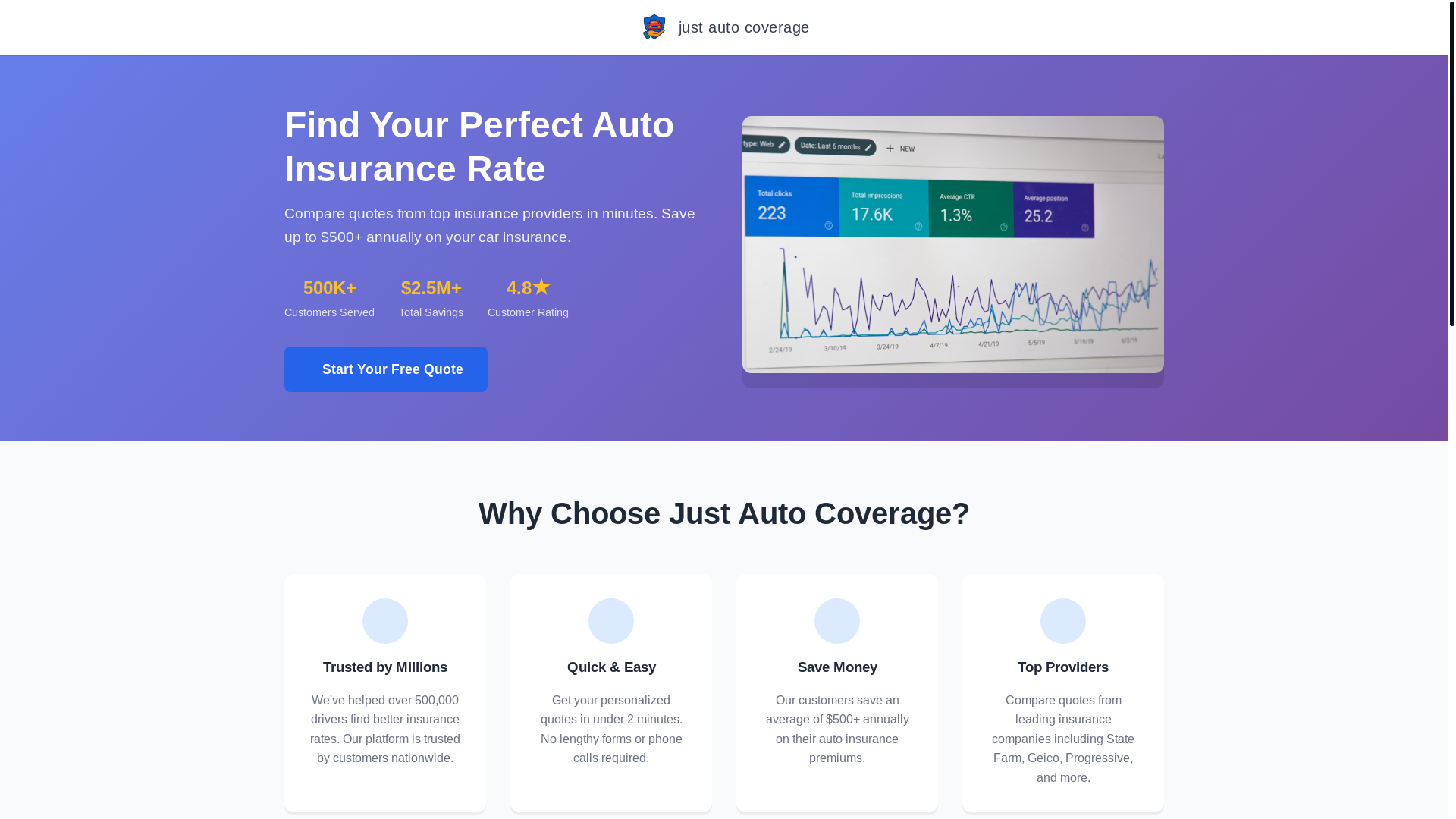 website screenshot of https://justautocoverage.com/