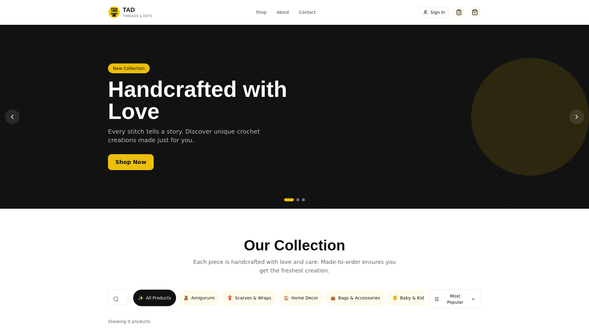 website screenshot of https://threadsanddots.store/