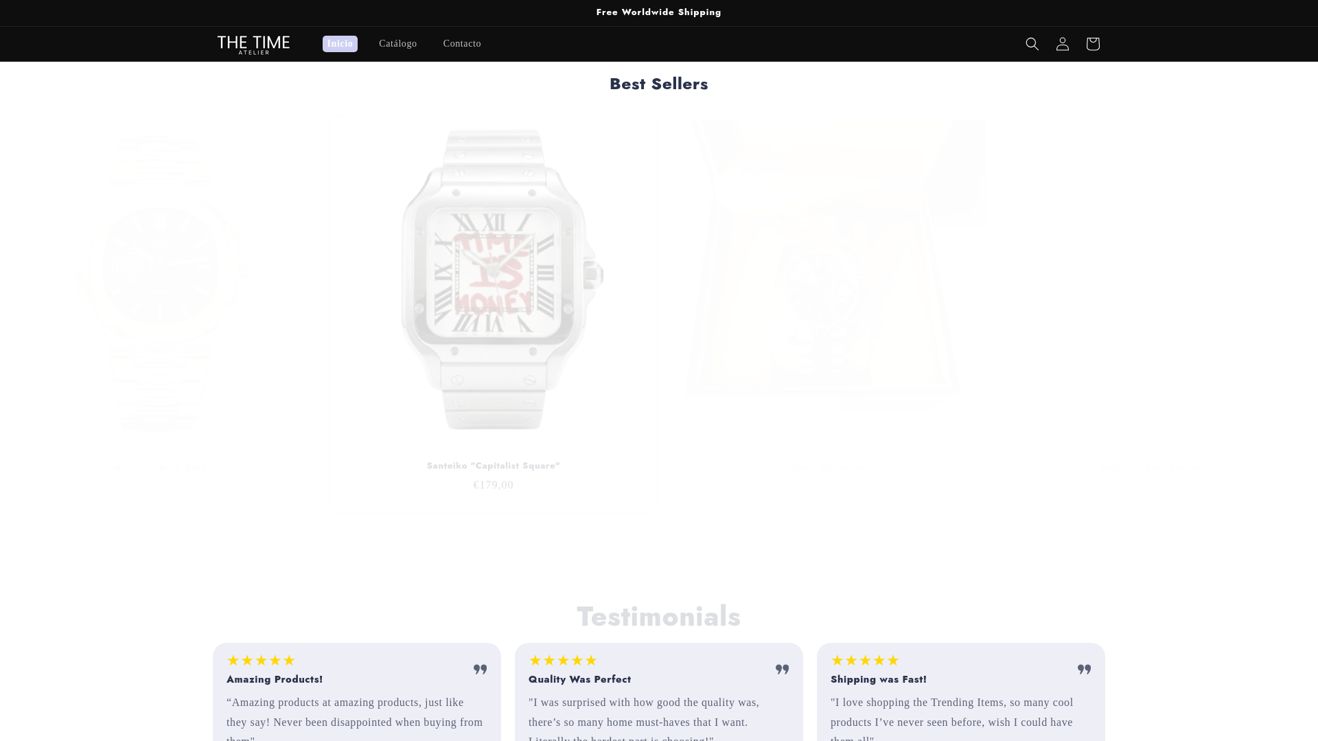 website screenshot of https://thetimeatelier.shop/